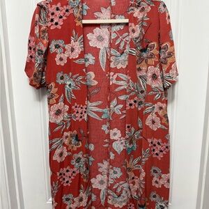 Maurice’s Red Floral Vibrant Rayon Kimono Open Front